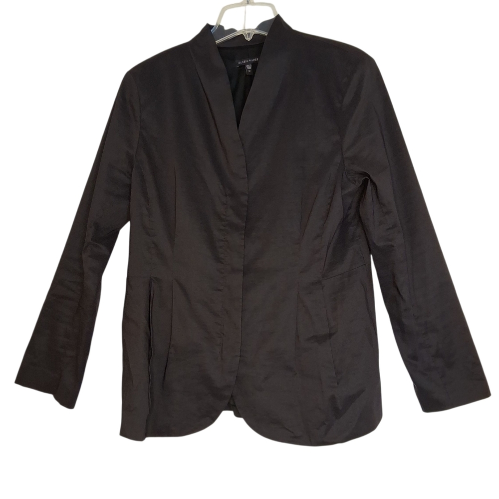 Eileen Fisher Stretch Ramie Silk Lined Blazer Jacket Women's Medium Graphite